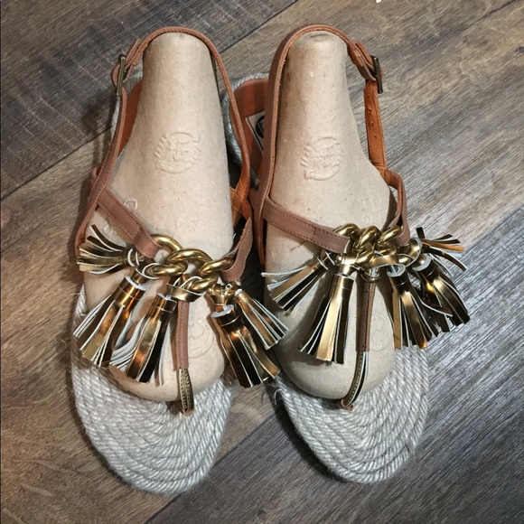 Lanvin Shoes - Lambing gold and tan tasseled sandals